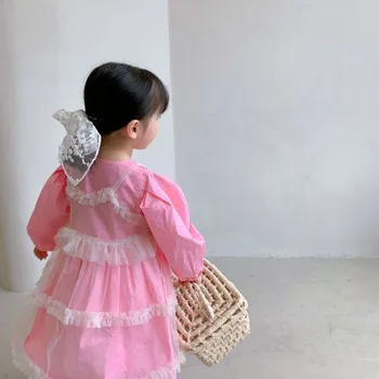 Vaikams Iki 2021 M. Pavasarį Suknelė Nauja Mergina, Vientisos Spalvos Siuvinėjimo Gėlių Suknelė Baby Girl Ilgomis Rankovėmis Medvilnės Princesė Suknelės Saldus
