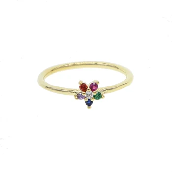 Vaivorykštė spalvinga gėlių Žiedas moterims mergina minimalus 8mm multi auskarų earbone aukso spalvos gražių žiedų
