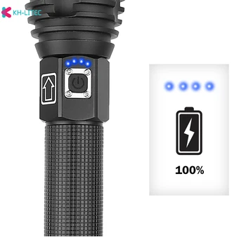 XHP90 LED Žibintuvėlis Priartinimas 3 Režimai USB Įkrovimo Galios Ekranas, Galingas Prožektorius Žibintuvėlis 18650 26650 Rankinei Light