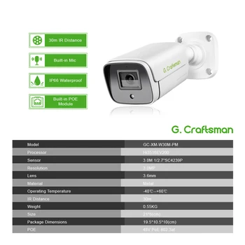 XMeye Lauko IP Kamera W 3MP POE Veido Garso Vandeniui Infraraudonųjų spindulių Onvif CCTV Kameros Vaizdo Stebėjimo Saugumo Juoda G. Meistras