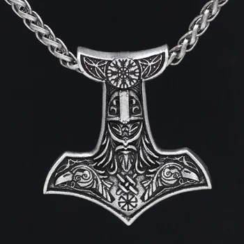Youe Švietė Vyrų Viking Amuletas Odin Susiduria Su Varnas Thor Hammer Karoliai Mazgas Pakabukas Metalo Grandinės