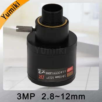 Yumiki 3.0 Megapikselių fiksuota iris HD VAIZDO kameros objektyvas 2.8-12mm/varifocal IR HD saugumo kameros objektyvas/rankinis zoom & focus M12 F1.4