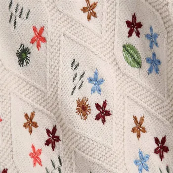 Za Moterims Gėlių Aplikacija Megztiniai Megztinis 2020 Ilgomis Rankovėmis Nėrimo Derliaus Megztiniai Moteris Prašmatnus Gėlių Formos Mygtuką Atsitiktinis Viršų