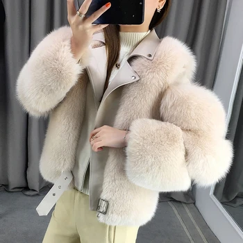 ZDFURS* Importo fox fur kratinys Dukart susidūrė su Kailio Moto & Dviratininkas paltai moterims 2020 Odos kailiniai Paltai