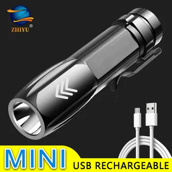 ZHIYU Mini LED Žibintuvėlis su P900 LED Karoliukai Built-in Ličio Baterija 1200mAh Vandeniui Kempingas Šviesos USB Įkraunamas Žibintuvėlis