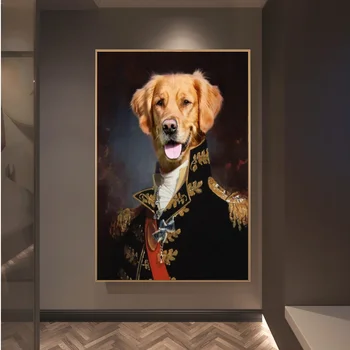 Šuo Karinę Uniformą Drobės, Paveikslai ant Sienų, Menas, Plakatų ir grafikos Klasikinės Gyvūnų, Šunų Bendrieji Meno Cuadros Nuotraukas