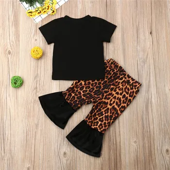 0-2Y Saldus Naujagimiai, Vaikai Baby Girl Drabužiai Nustatyti Sassy T-Shirt Viršūnes Leopard Juostele Ilgas Kelnes Komplektus Mados Vasaros Kūdikių Drabužiai.