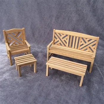 1:12 mini modelis baldai lauko sodas, poilsio kėdė su koja išmatose 4 vienetų pakuotėje