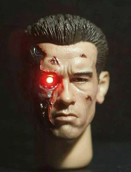 1/6 Masto Vyrų Galvos Skulptūra Terminatorius 2 T800 Arnoldas Galva su LED akis Žalą Versija Modelį, 12