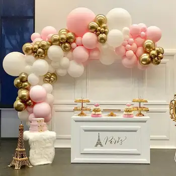 100vnt Macaron Balionų Arkos Baltos spalvos Pastelinės Rožinės Ballon Girliandą Aukso Metalo Konfeti Globos Vestuves Dekoro Baby Shower Tiekimo