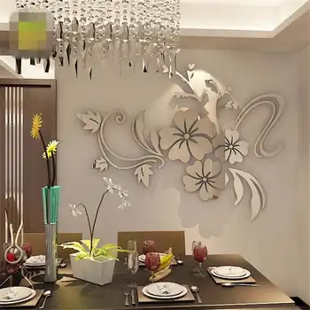 1Set Prabangus Gėlių 3D Veidrodis, Sienų Lipdukai Nuimamas Decal Dailės Freskos Namų Miegamąjį, TV Foną Apdaila