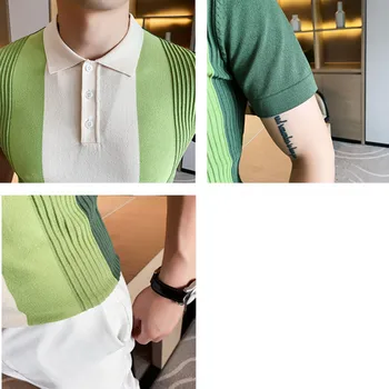 2020 Naujo stiliaus Mados Vyrų vasaros Aukštos kokybės grynos medvilnės trumpomis rankovėmis POLO marškinėliai/Vyrų slim fit laisvalaikio stripe POLO marškinėliai