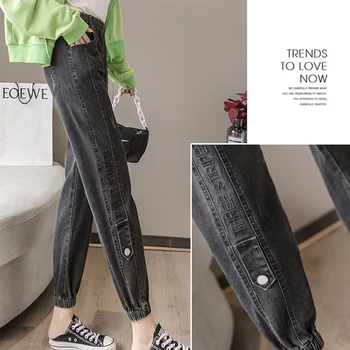 2020 naujų Rudens džinsai wpmen drabužiai plius dydis aukšto juosmens baggy jeans prarasti mama black džinsai moterims kelnes studentams, mėlyni džinsai