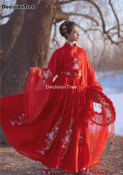 2021 kinų stiliaus raudona hanfu kostiumai, suknelės moteris etape dėvėti liaudies šokių skraiste hanfu tango kostiumas gėlių siuvinėjimas hanfu suknelė