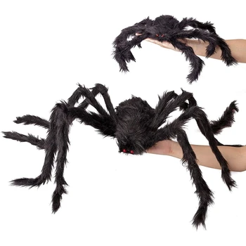 2VNT Netikrą Giant Spider Helovinas Dekoracijas Juoda - Lauko Kiemas Haunted House Šalis Dekoro Prekių(4.1 Ft + 1.64 Pėdų)