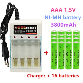 3800 mAh AAA baterijos įkrovimo baterija (akumuliatorius AAA 1,5 V 3800 mah Įkrovimo Alcalinas drummey +1pcs 4-cell baterijos įkroviklis