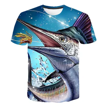 3D atspausdintas žuvų modelis vyrų ir moterų laisvalaikio T-shirt Mados tendencija jaunimo kietas vyriški t-shirt Hip-hop trumpomis rankovėmis T-shirt