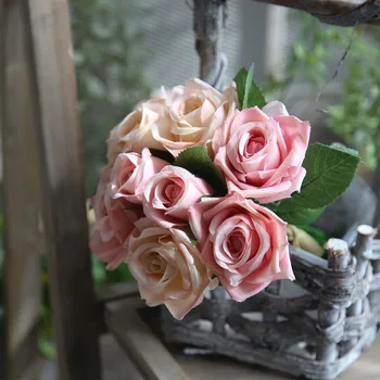 9pcs/set Rožių žiedų puokštė Tailando Royal Rose upscale dirbtinės gėlės Dirbtiniais šilko gėlės rožės, namų puošimas, vestuvių papuošimas 25