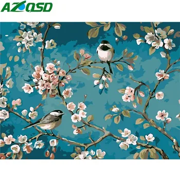 AZQSD Tapybos Numeriai 40x50cm Balta Gėlė Su Little Bird Aliejaus Tapybai Nuotrauką Pagal numerius Ant Drobės Namų Dekoro szyh419