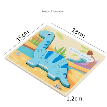BalleenShiny Kūdikių 3D Dėlionės Vaikas 12 Spalvų Dinozaurų Dėlionės Žvalgybos Plėtros Mediniai Ankstyvojo Ugdymo, Mokymosi Žaislai, Dovanos