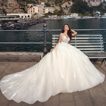 BAZIIINGAAA Prabangių Vestuvių Suknelė su V-kaklo Kortelės Pečių Vestuvių Suknelė Seksualus Backless 3D Lipdukas Nuotaka Paramos arousa