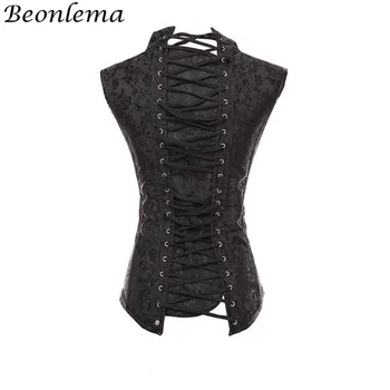 Beonlema Black, Gothic Steampunk Korse Drabužiai Moterims Seksualus 6XL Plius Dydis Underbust Nėrinių Seksualus Korsetas Viršūnes Moterų Clubwear