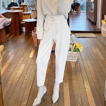 BGTEEVER Streetwear Balta Moterų Džinsus Aukšto Juosmens Kišenės Haremas Džinsinio Džinsus, Kelnes Moterų 2020 M. Pavasario Vasaros