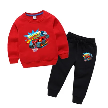 Blaze ir monster mašina gimtadienio drabužių 2020 m. rudenį Vaikų megztinis 2vnt Medvilnės Animacinių filmų ilgomis rankovėmis Hoodies Rinkinys