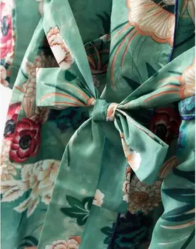BOHO Etninės Gėlių Spausdinti su varčias Kimono Marškinėliai Retro Tvarstis Cardigan Palaidinė Viršūnes blusas chemise femme blusa Atostogų