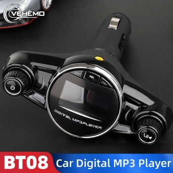 BT08 Automobilio laisvų Rankų įrangą Belaidžiu Bluetooth Rinkinys FM Siųstuvas LED Audio MP3 Grotuvas, USB Kroviklis FM TF Aux Moduliatorius Automobilių Reikmenys