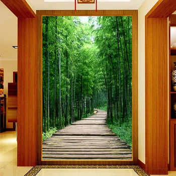 Custom 3D Foto Tapetai Žalia Bambuko Miškų Mažas Kelių Kambarį Įėjimo Koridoriaus Apdaila Sienų Tapyba-Freskos Sienos Popieriaus