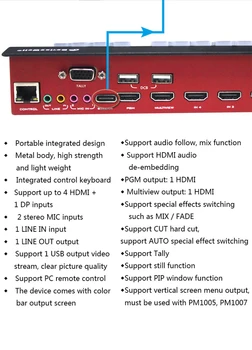 DeviceWell Mikro vaizdo 5CH switcher maišytuvas 4CH+1CH-DP HDS7105-V21 PGM PVW Multi-view MIX live transliacijos VS Blackmagic Atem