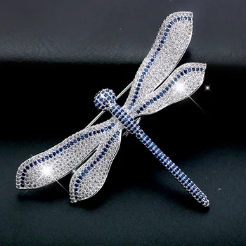 Didelis Mėlyna Balta Dragonfly Sagė kalnų krištolas Broach Vintage Stiliaus Nuotakos Puokštė Šalikas Vabzdžių Sagės Pin Prabanga Dovana Jai