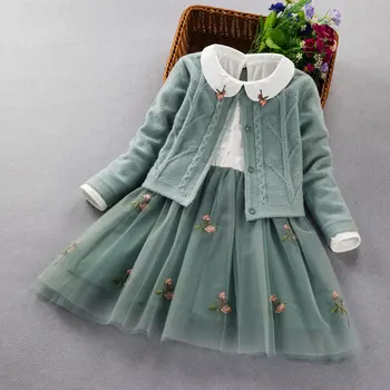 Elegantiškas Mergaičių drabužių nustatyti naujų 2020 m. pavasarį, rudenį, Vaikai princesė kailis+suknelė 2vnt kostiumas mergina šalies vaikų drabužiai 3 5 8 9Year