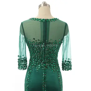Elegantiškas moterų apdaras de soiree Undinė Zawalcowany Kristalų Vien rankoves ilgos Satino traukinio Smaragdas žalia prom dresses 