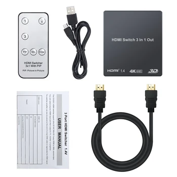 ESYNiC 3 Port HDMI Switcher 4K 2160P Su PIP IR Nuotolinio Valdymo Didelės Spartos Audio Switcher HDTV Monitorius Žaidėjas PC DANGAUS Langelį PS3