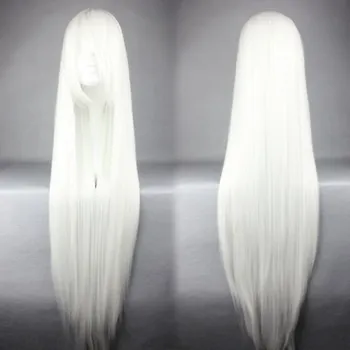 Fei-Parodyti, Baltas Perukas-100 CM/40 Cm Ilgio Hairpiece Sintetinių Karščiui Atsparus Pluoštas Plaukų Salonas Šalies Animacinių filmų Cosplay Tiesūs Plaukai