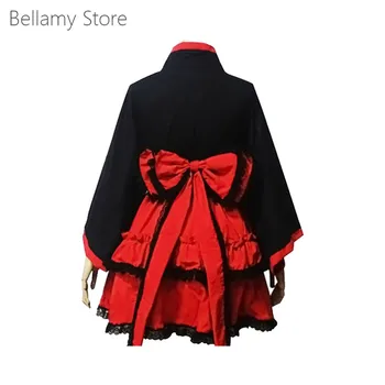 Gothic Lolita Juoda ir Raudona ilgomis Rankovėmis Suknelė Kimono