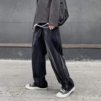 Harajuku Kaklaraištis Dažų Plauti Jeans Mens Streetwear Retro Prarasti Tiesiai Džinsinio Audinio Kelnės Baggy Hip-Hop Atsitiktinis Jean Kelnės