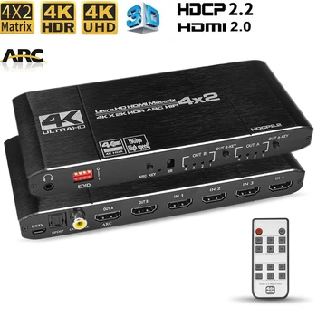 HDMI 2.0 Matricos 4X2 su garso optial toslink HDR ARC HDMI 4X2 matrix Switcher Splitter 4K/60Hz HDMI 2 iš 4