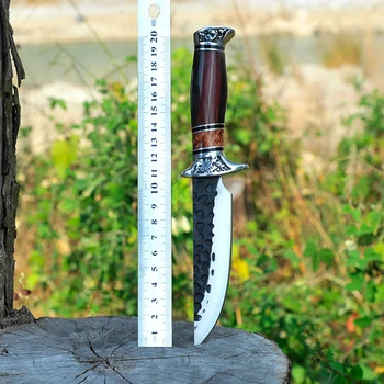 Japonijos 5cr13mov medinės rankenos lauko taktikos Peiliai tiesus peilis gelbėjimo nardymo peilis lauko medžioklės peilis odos padengti