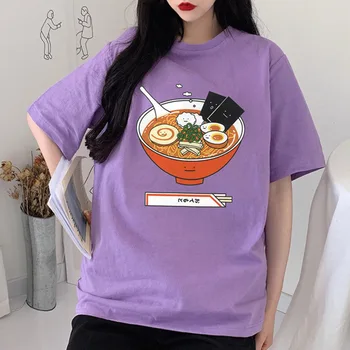 Japonų Stiliaus Vasaros 2019 Moterims Prekės Ženklo Drabužių, Komiksų, Animacinių Filmų Kawaii Ramen Atspausdintas T-Shirt Aukštosios Gatvės Mados Atsitiktinis Tee Viršūnės