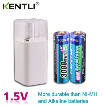 KENTLI 2vnt 1,5 v aa 2000mAH akumuliatoriai Li-ion Li-polimero Ličio baterija + 2 slots AA ličio li-ion Smart Įkroviklis
