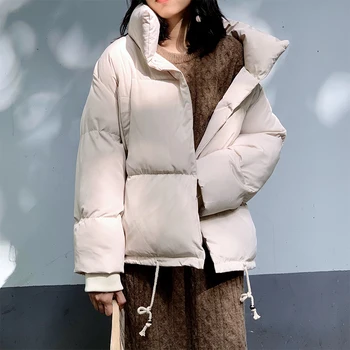 Kietojo saldus moteris rudens-žiemos žemyn striukė šilta stovėti apykaklės preppy stilius single-breasted žemyn kailio lady žiemos negabaritinių parko