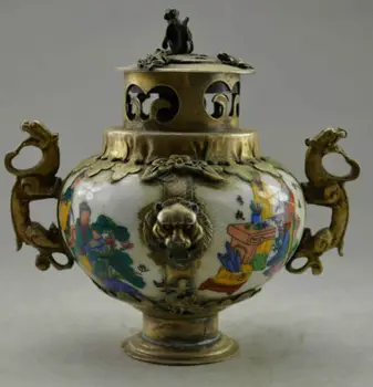 Kinija Senas Papuoštas Rankų Darbas Porceliano Tibeto Sidabro Belle Smilkalų Degiklis