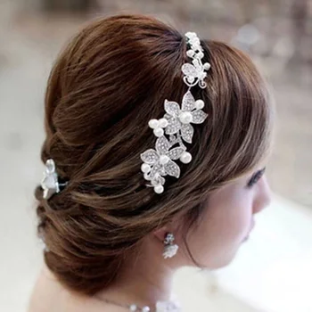 Korėjos Mados White Crystal Imituojamas Perlai Lankelis Headpieces Vestuvių Vestuvių Nuotaka Plaukų Aksesuarai bijoux de tete mariage