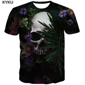 KYKU Prekės Kaukolė marškinėliai Vyrams Psichodelinio Anime Drabužių, Gėlių, T-marškinėliai 3d Street Tshirts Atsitiktinis Harajuku Juokinga T shirts