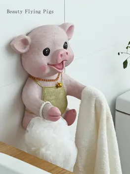 Kūrybos kiaulių audinių langelį animacinių filmų sienos kabo popierinių rankšluosčių laikiklį vonios nemokamai skylių tualetinio popieriaus stovo dervos vandeniui
