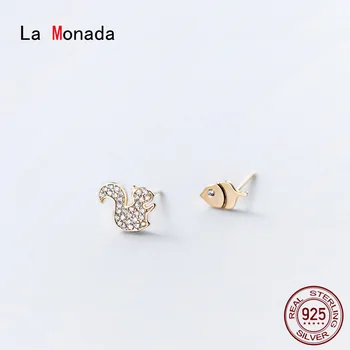 La Monada Korėjos Moterys Stud Auskarai, Sidabras 925 Fine Jewelry Nesimetriškas Voverė Pušies Kankorėžių Sidabras 925 Stud Auskarai Moterims