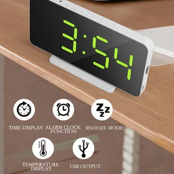 LED Laikrodis Veidrodėliai Skaitmeninis Laikrodis, žadintuvo Temperatūra Naktį Rodyti Reloj Despertador 2 USB Išvesties Prievadai Stalo Laikrodis